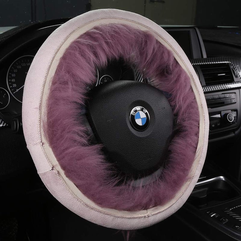 AOGELAN 3Pcs Set Fashion Fluffy Fuzzy Wool Fur Soft Car Steering Wheel Cover with Handbrake Cover & Gear Shift Cover for Women/Girls/Ladies Auto Long Wool Accessories  Pansy Purple - Image 3